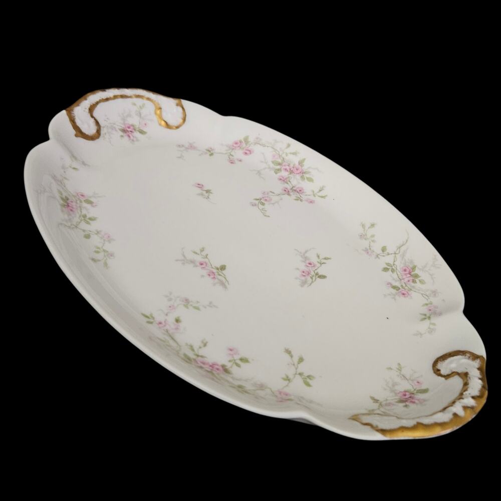 Theodore Haviland Limoges France Oval Platter Pink Floral Gold Trim Antique